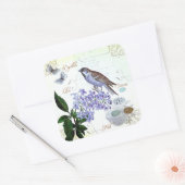 Charmante  Franse Vogeltekst Bloemen Collage Vierkante Sticker (Envelop)