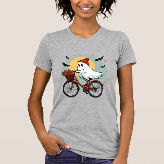 Charmante geest op de fiets Halloween Design met F T-shirt (Voorkant)