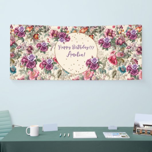Charmante  geïnspireerde Floral Happy Birthday Spandoek (Beurs)