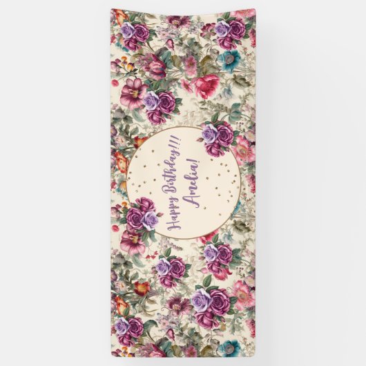 Charmante  geïnspireerde Floral Happy Birthday Spandoek (Verticaal)