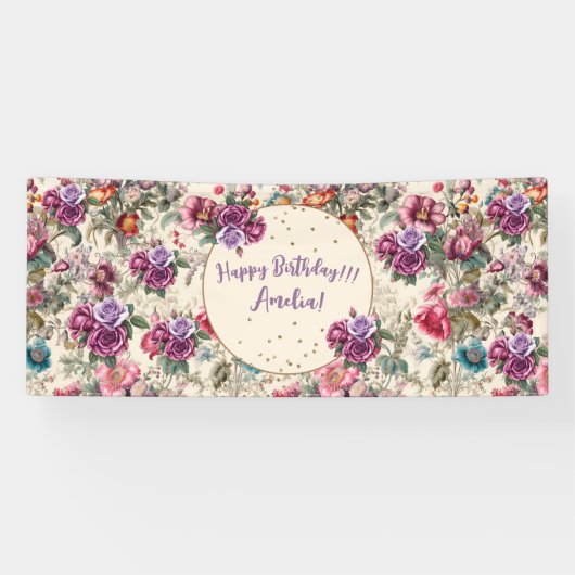 Charmante  geïnspireerde Floral Happy Birthday Spandoek (Horizontaal)
