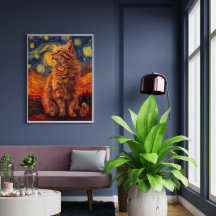 Charmante gele kat Poster Schattige katachtige tek