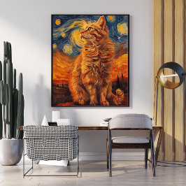Charmante gele kat Poster Schattige katachtige tek