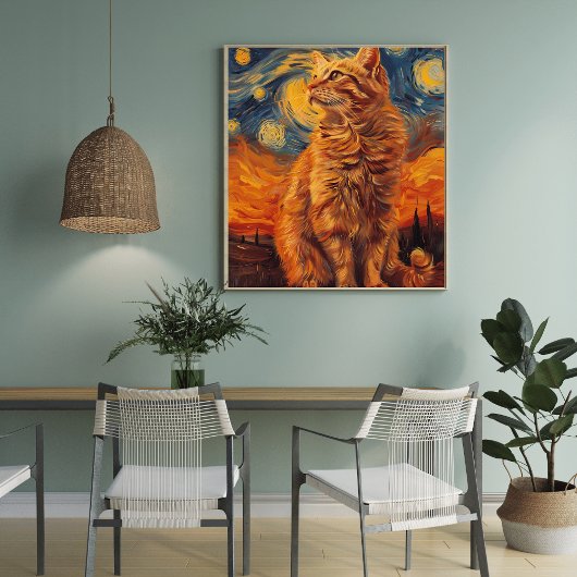 Charmante gele kat Poster Schattige katachtige tek