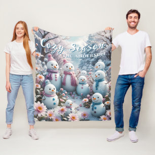 Charmante Gelukkige Sneeuwman Familie Winter Fleece Deken