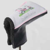 Charmante gepersonaliseerde roze golfkar golfheadcover (3/4 voorkant)