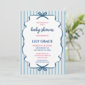 Charmante gestreepte lint baby shower uitnodiging (Staand voorkant)