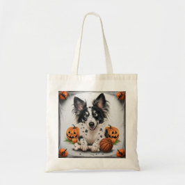 Charmante Gevlekte Hond: Halloween Whimsy met Mand Tote Bag