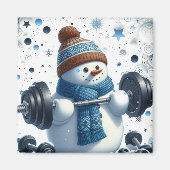 Charmante Gewichtheffer Snowman Magneet (Voorkant)