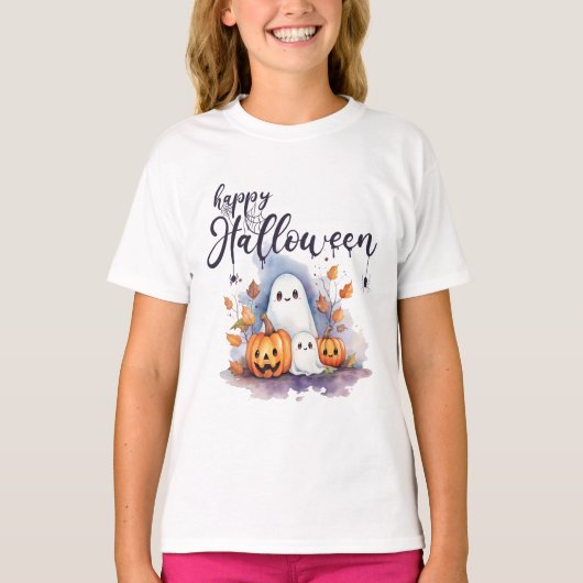 Charmante Ghost Pumpkin Spider Halloween T-shirt (Voorkant)