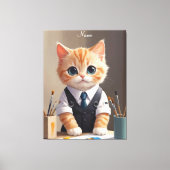 Charmante Ginger Cat Artist met Paintbrushes Schat Canvas Afdruk (Voorkant)