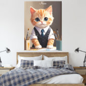 Charmante Ginger Cat Artist met Paintbrushes Schat Canvas Afdruk (Insitu (Slaapkamer))
