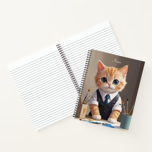 Charmante Ginger Cat Artist met Paintbrushes Schat Notitieboek (Binnen)
