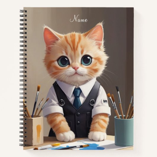 Charmante Ginger Cat Artist met Paintbrushes Schat Notitieboek (Voorkant)