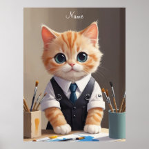 Charmante Ginger Cat Artist met Paintbrushes Schat