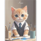 Charmante Ginger Cat Artist met Paintbrushes Schat Sticker (Voorkant)
