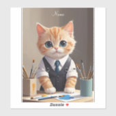 Charmante Ginger Cat Artist met Paintbrushes Schat Sticker (Vel)