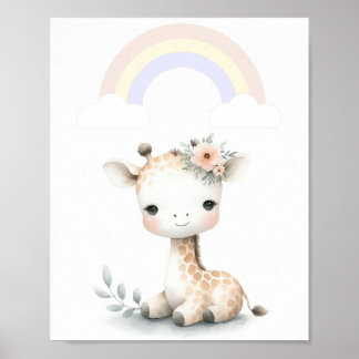 Charmante Giraffe met pastel regenboog Poster