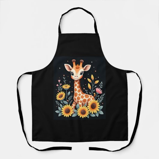 Charmante Giraffe omgeven door bloemen met lange m Schort (Voorkant)
