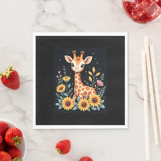 Charmante Giraffe omgeven door bloemen met lange m Servet (Insitu)