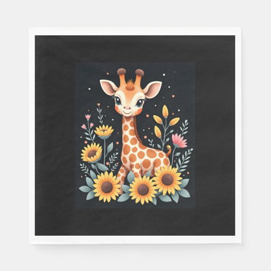 Charmante Giraffe omgeven door bloemen met lange m Servet (Voorkant)
