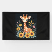 Charmante Giraffe omgeven door bloemen met lange m Spandoek (Horizontaal)