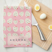 Charmante Girly Aardbei Patroon Monogram Geschenke Theedoek (Quarter Fold)