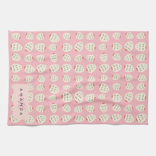Charmante Girly Aardbei Patroon Monogram Geschenke Theedoek (Horizontaal)