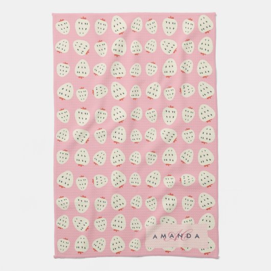Charmante Girly Aardbei Patroon Monogram Geschenke Theedoek (Verticaal)