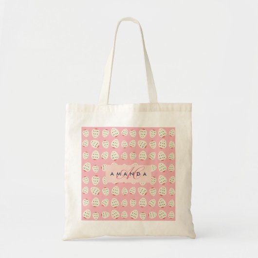 Charmante Girly Aardbei Patroon Monogram Geschenke Tote Bag (Voorkant)