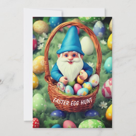 Charmante Gnome & Basket Easter Egg Hunt Kaart (Voorkant)