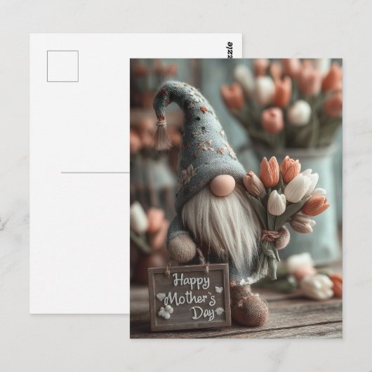 Charmante Gnome met een "Happy Moederdag"-teken Briefkaart (Voorkant / Achterkant)