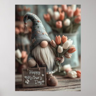 Charmante Gnome met een "Happy Moederdag"-teken Poster