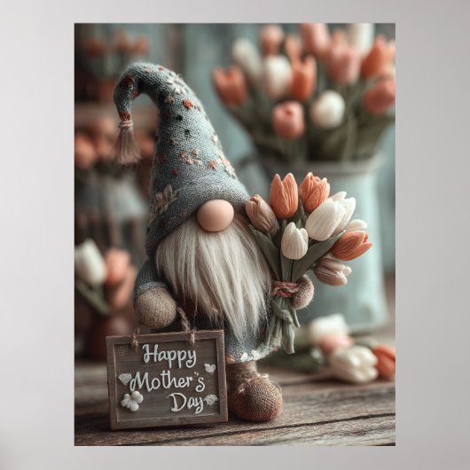 Charmante Gnome met een "Happy Moederdag"-teken Poster (Voorkant)