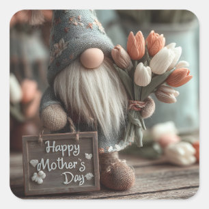 Charmante Gnome met een "Happy Moederdag"-teken Vierkante Sticker