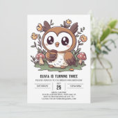 Charmante grillige digitale uil verjaardag kaart (Staand voorkant)