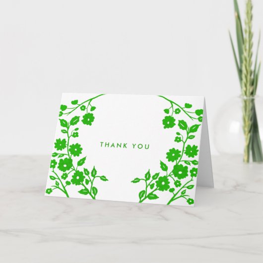 Charmante Groene Folk Bloemen Wit Dank u Custom Kaart (Voorkant)