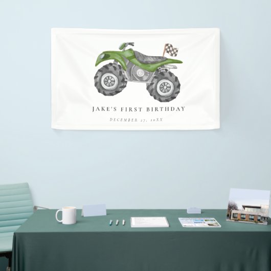 Charmante groene quad fiets verjaardag spandoek (Beurs)