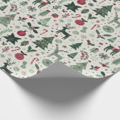 Charmante groene & rode rendier Kerstmis Cadeaupapier (Hoek)