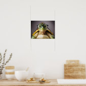Charmante groene schildpad met bril poster (Keuken)