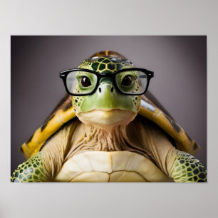 Charmante groene schildpad met bril poster