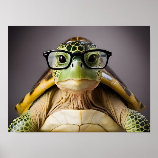 Charmante groene schildpad met bril poster (Voorkant)