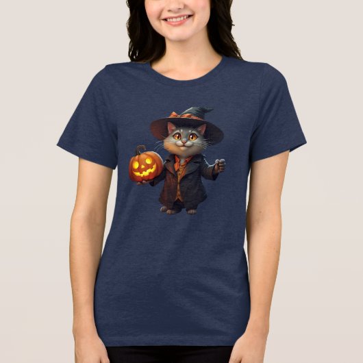 Charmante Halloween kat met Jack-o'-Lantern - Spoo Tri-Blend Shirt (Voorkant)
