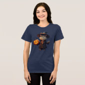 Charmante Halloween kat met Jack-o'-Lantern - Spoo Tri-Blend Shirt (Voorkant volledig)