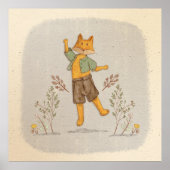 Charmante Hand-getrokken grillige vos met botanisc Poster (Voorkant)