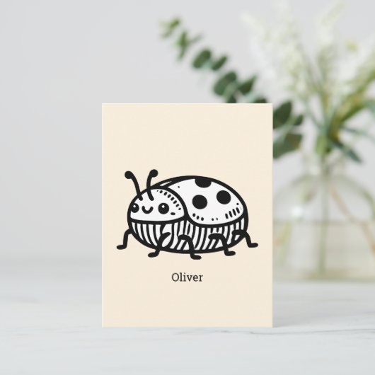 Charmante hand-getrokken kever illustratie briefkaart (Staand voorkant)