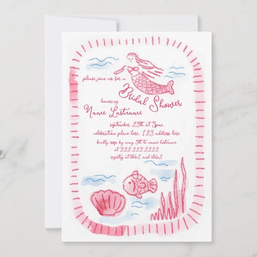 Charmante Hand getrokken Roze Zeemeermin Vrijgezel Kaart (Voorkant)