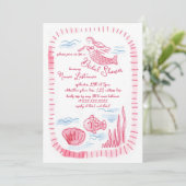 Charmante Hand getrokken Roze Zeemeermin Vrijgezel Kaart (Staand voorkant)