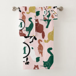 Charmante handgetekende katten op roze achtergrond bad handdoek