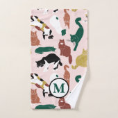 Charmante handgetekende katten op roze achtergrond bad handdoek (Handdoek)